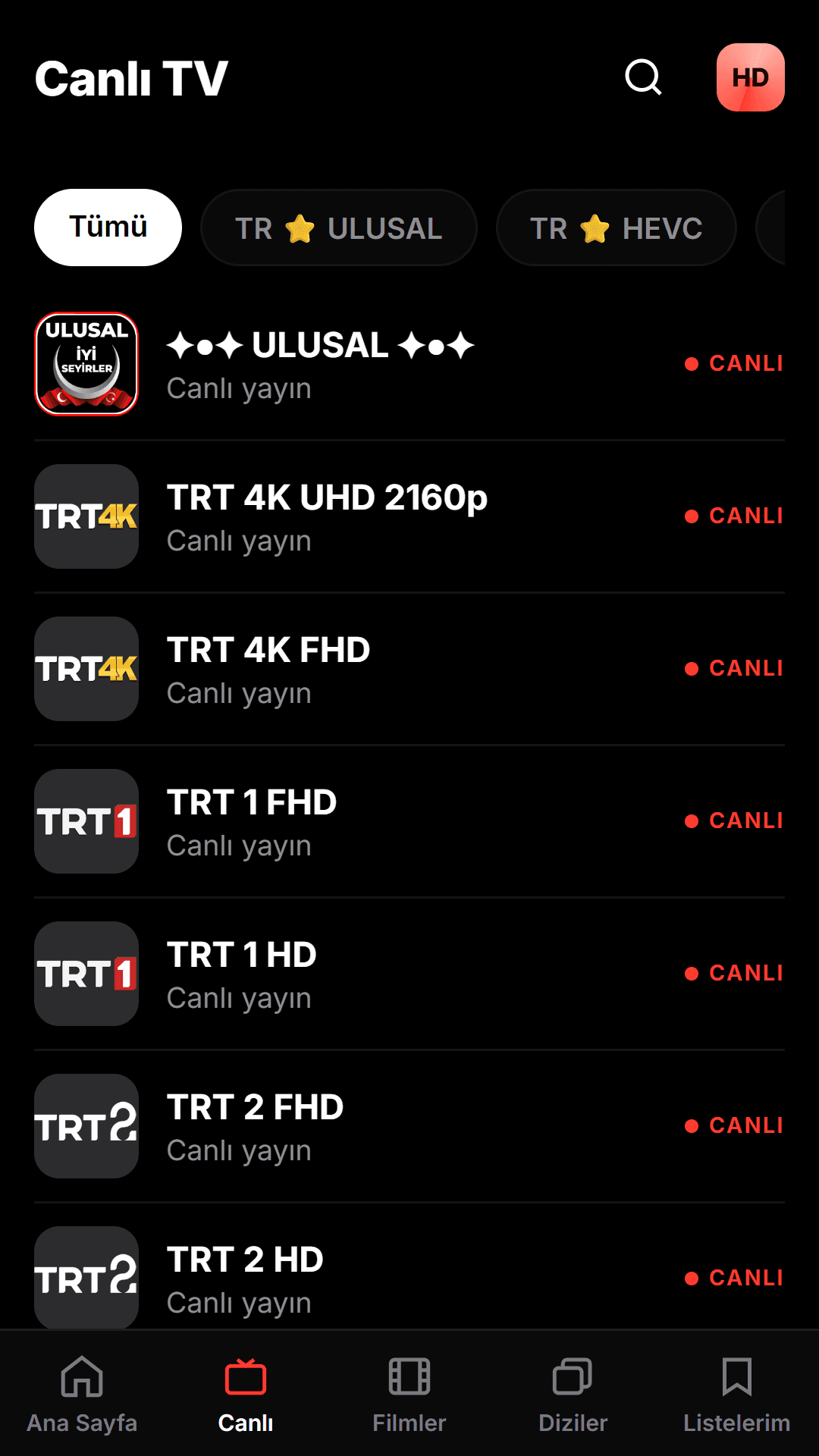 Tüm kanalların, anında canlı — telefon arayüzü