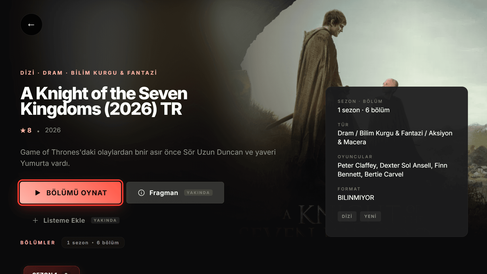 Sezon ve bölümler, tertemiz — TV arayüzü